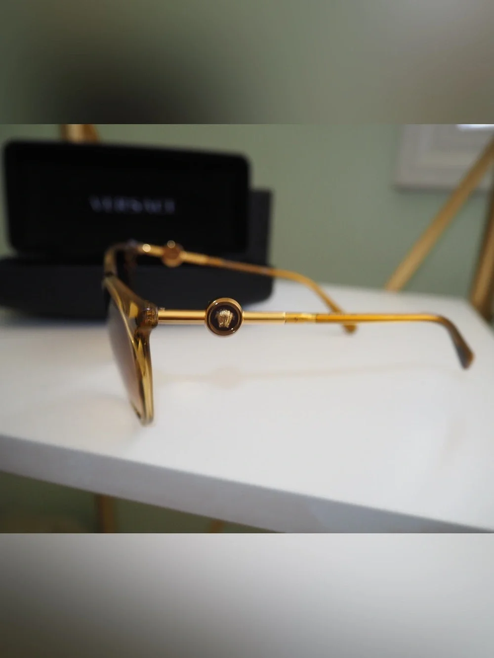 VERSACE Honey Amber Gold Medusa Medallion Cat Eye Sunglasses with Case & Box